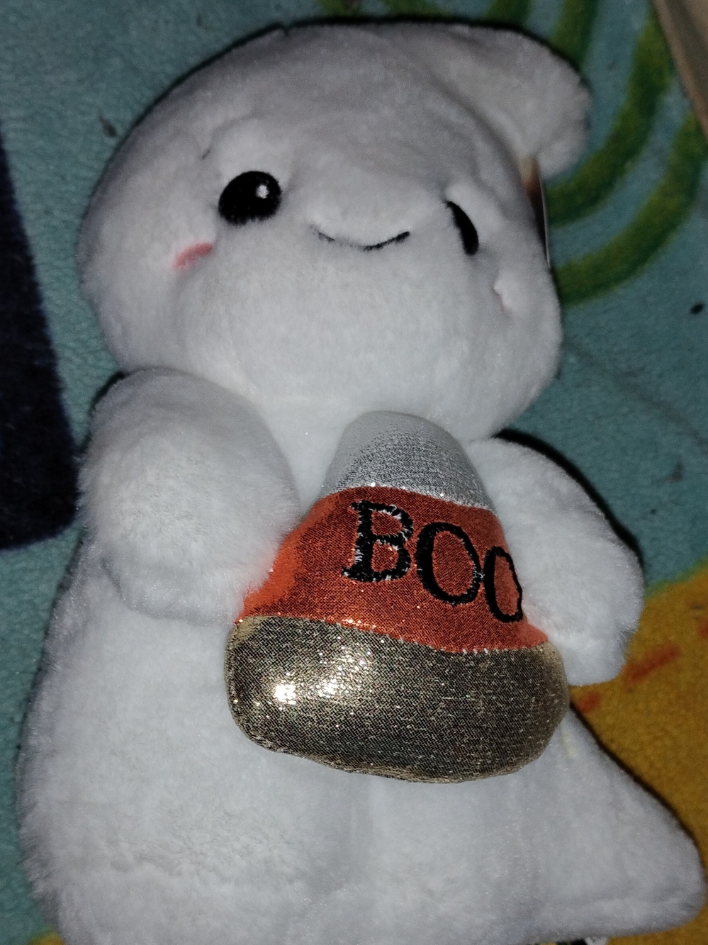 Kids Halloween Ghost Plush Holding a Candy Corn - Orange, Silver & Gold